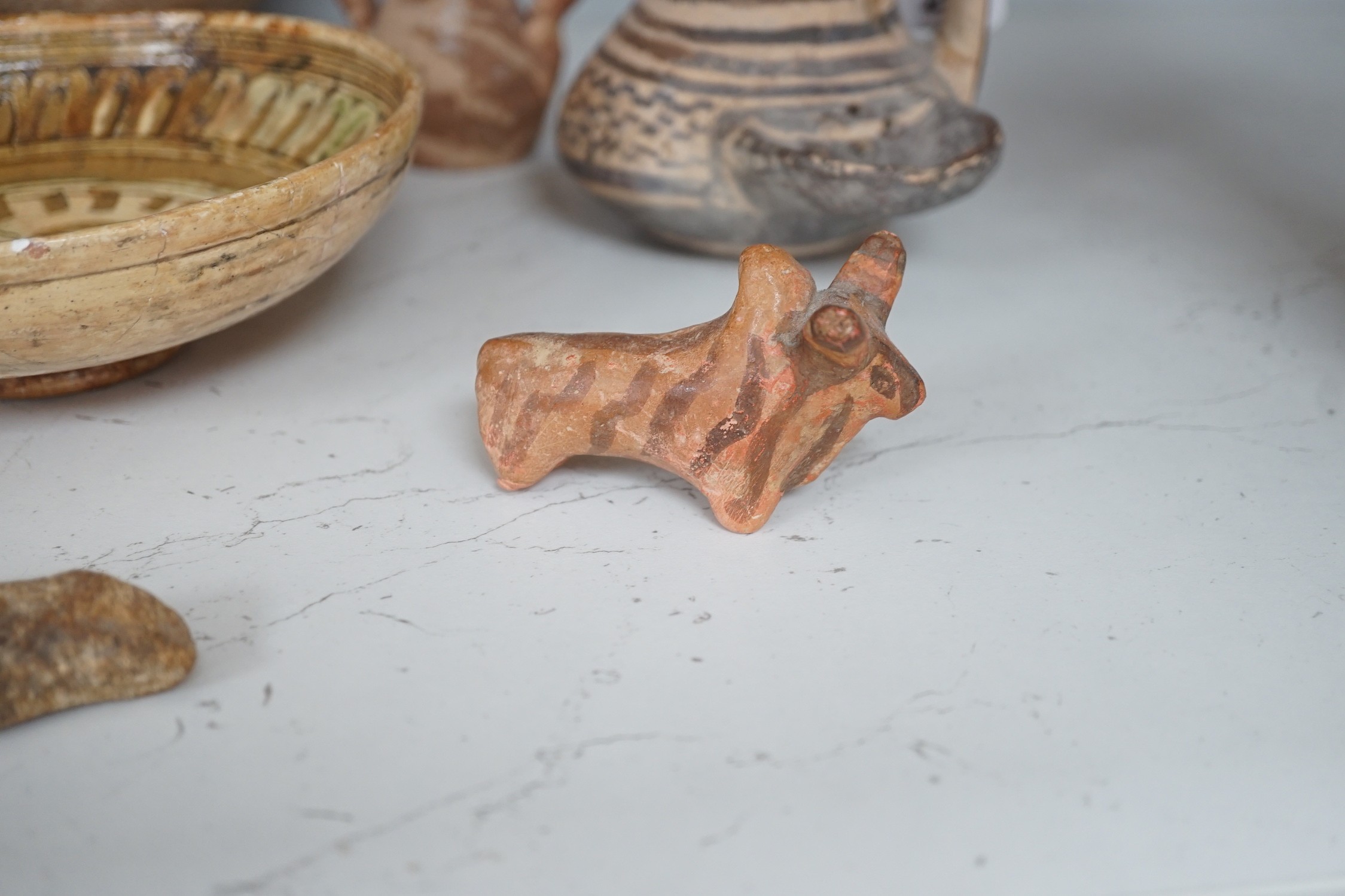 A selection of early Pre-Colombian, and other ceramics, to include an unusual vessel. Tallest 26cm